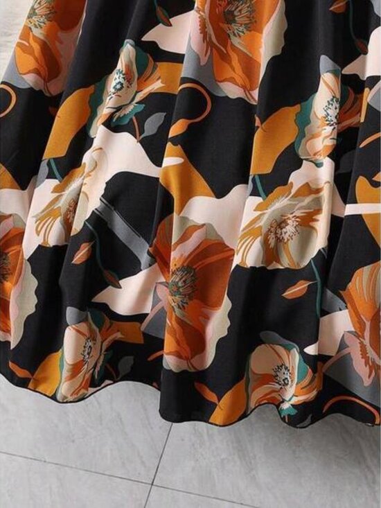 EARO Women Floral Print Elastic Waist Casual Midi Skirt - Picture 4 of 8